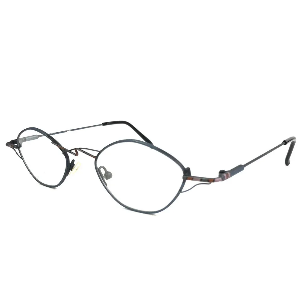 Vintage Opdo Eyeglasses Frames 1510-2 Blue Oval Wire Rim Modern MCM 48-20-133